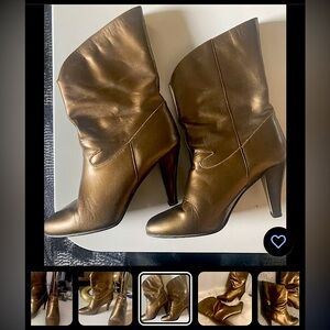 Vtg GLORIA VANDERBILT 70’s 80s METALLIC gold BRONZE cowboy WESTERN booties boots
